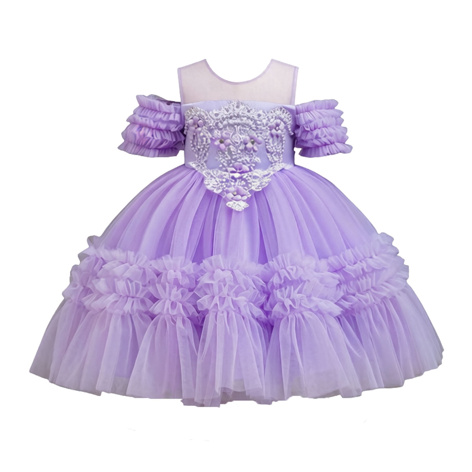 ATOGUTA Wedding Guest Dresses for Girls Tulle Dress Tutu Birthday Princess Dresses Formal Photoshoot Outfit Summer Clothes Size 3T-12, Purple