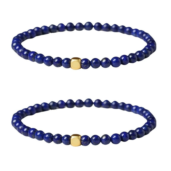 Vagzen Lapis Lazuli Blue Friendship Handmade Bracelet for Women, 2 Piece Set, 6.7 In