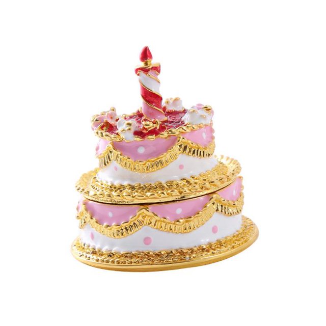 Caja de joyería esmaltada con forma de pastel de cumpleaños, organizador de joyas, almacenamiento de recuerdos, organizador de aretes decorativos,