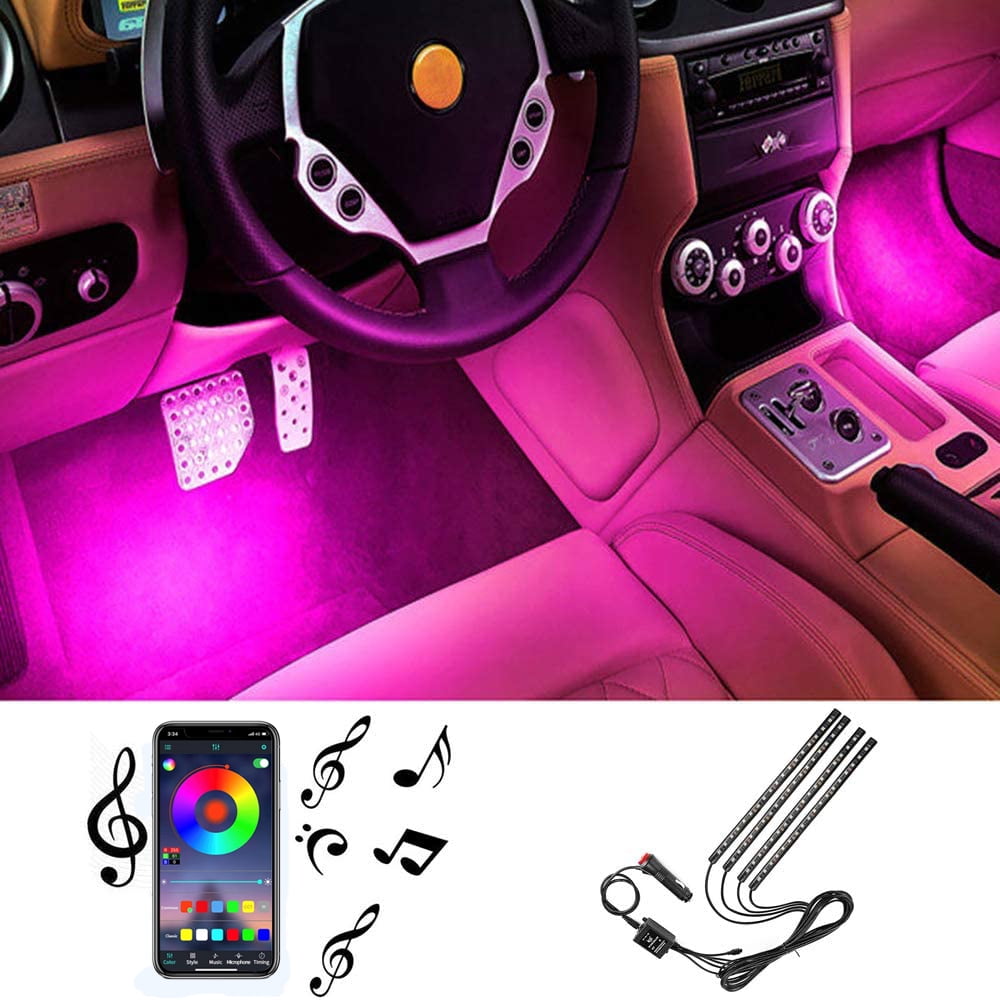 4in1 Car Auto Interior Footwell Floor Decor Atmosphere Light 12 LED Green Strips 
