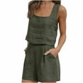 thumbnail image 3 of Bovxnpu Summer Casual Outfits For Women, 2 Piece Lounge Sets, Womens 2 Piece Outfits Summer Sets Neck Crop Tank And Shorts Sets S, 3 of 8
