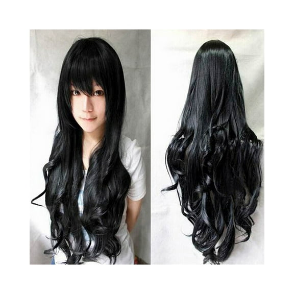 INTSUPERMAI Black 80cm Long Curly Wigs Cosplay Costume Hair Anime Party Wig