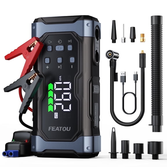 Featou High-Power 8500A Jump Starter with Air Compressor/Tire Inflator, 12V Jumper Box for Car(All Gas/12L Diesel), 9 in 1 Portable Jump Starter Power Pack