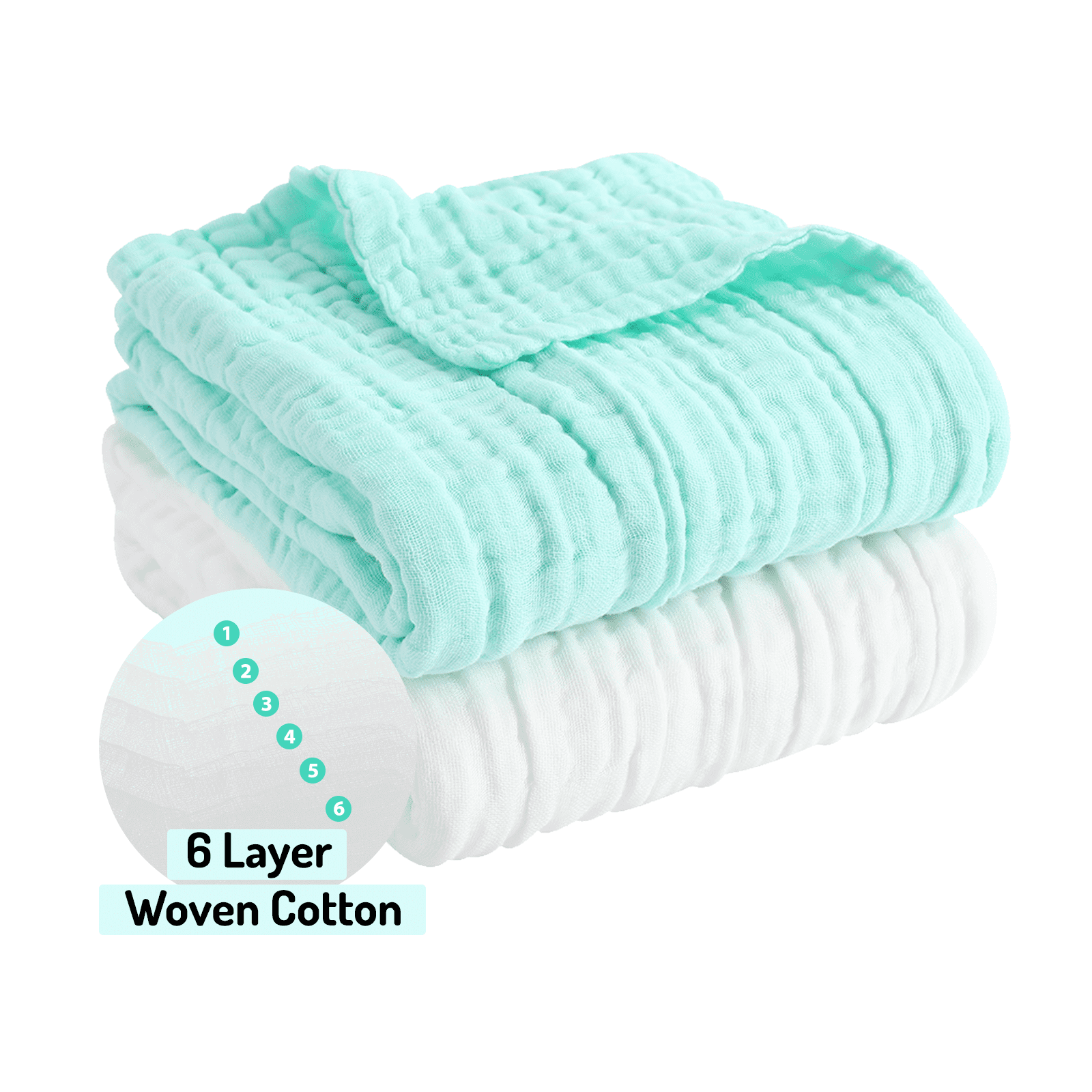 Piu Dino Baby Muslin Bath Towel (Kit w/ 2 units) 41,3'' x 39,37'' Green/White