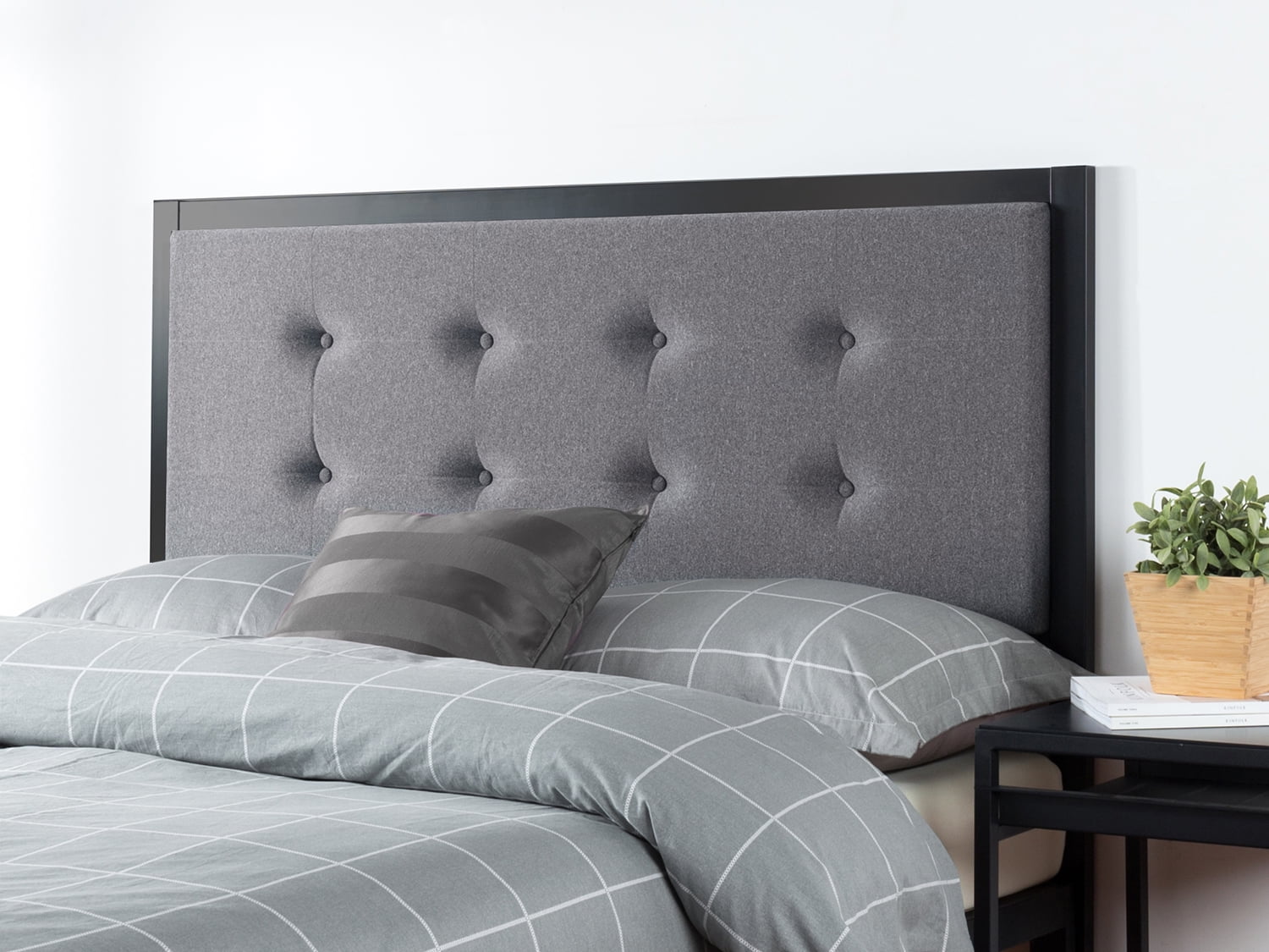 Zinus Barbara Upholstered Metal Headboard, King, Gray