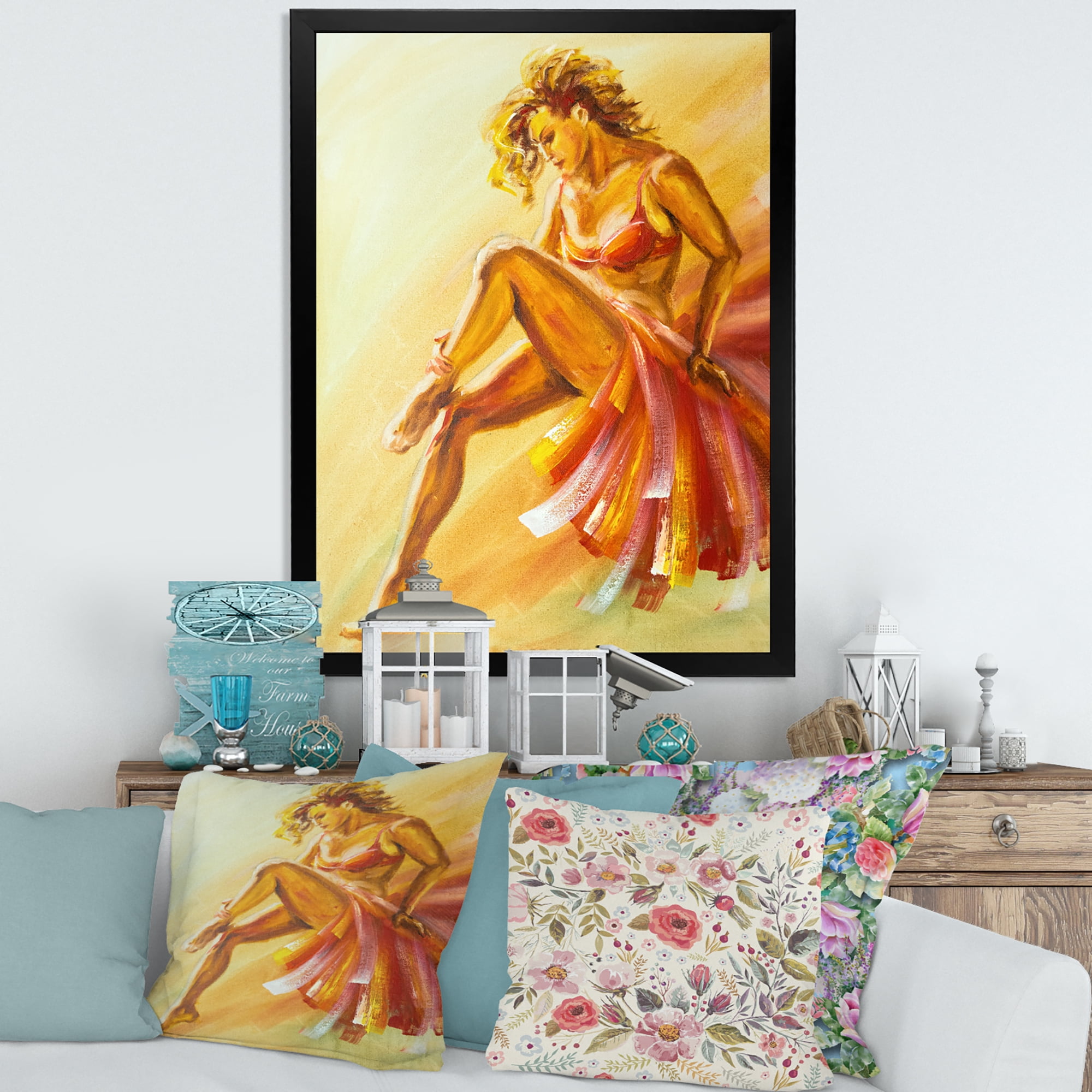 Designart 'Warm Coloured Flamenco Woman Dancer' Modern Framed Art Print