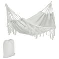 thumbnail image 2 of Outsunny Extra Large Boho Hammock with Macrame Tassel Fringe, Includes Carrying Bag, Indoor Outdoor Tree Hammock for Porch, Backyard, Camping, White, 2 of 9