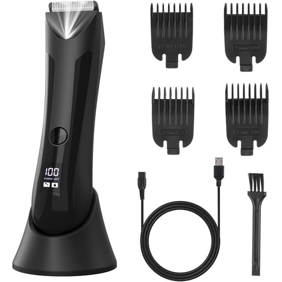 Electric Body Hair Trimmer for Men, Pubic Hair Shaver Clipper, Rechargeable Cordless Body Hair Groomer with Four Guide Combs for Body Hair, Ball and Groin Area.