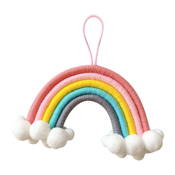 Colgante de decoración de habitación para niños, colgante de decoración de pared de arco iris de nubes tejidas Wmkox8yii fhajkh1029