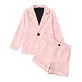 thumbnail image 4 of xaweyi Girls Solid Color Blazer Short Suit 2‑Piece Open Front Coat & Rolled Hem Shorts Dressy Casual Outfit for Kids Size 3-4 Years, 4 of 7