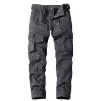 SWSMCLT Men Cotton Pants Comfy Casual Cargo Pants 100% Mid Rise Soft Work Utility Pants Dark Grey 32