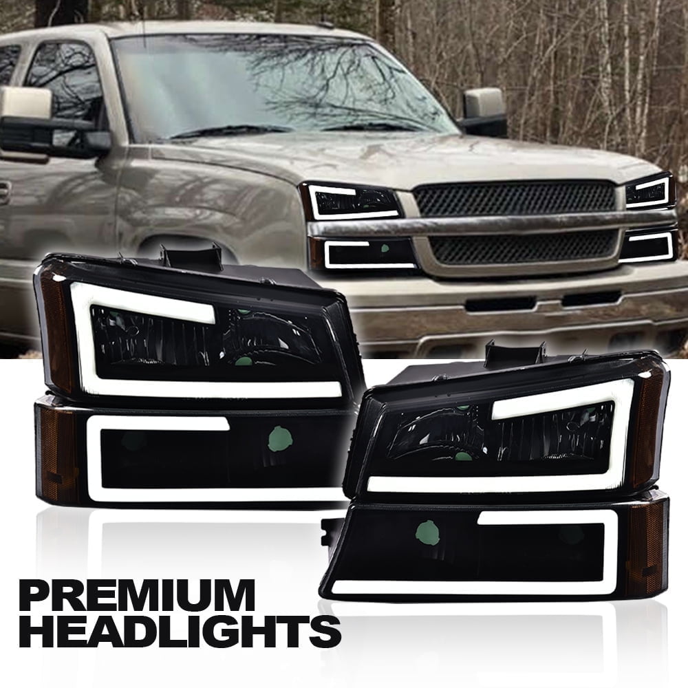 CROSSDESIGN LED DRL Headlights Projector Headlamps Fit for Chevy Silverado/Avalanche 2003-2006