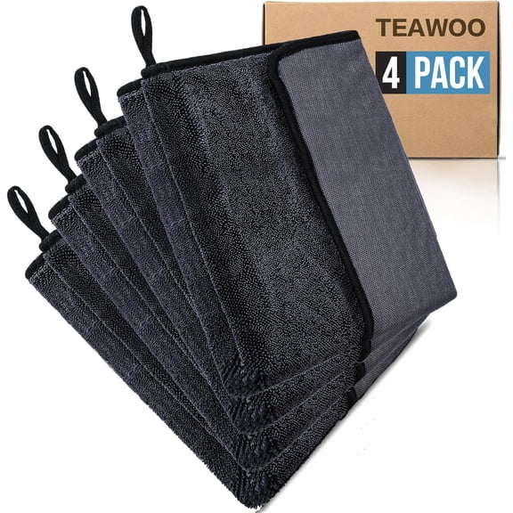 Shiny Wipes Shower Cleaning Cloth, Ultra Absorbent Car Drying Towel, 4 Pack 16 x 24 inch Microfiber Cleaning Cloth for Car, Bath & Househood