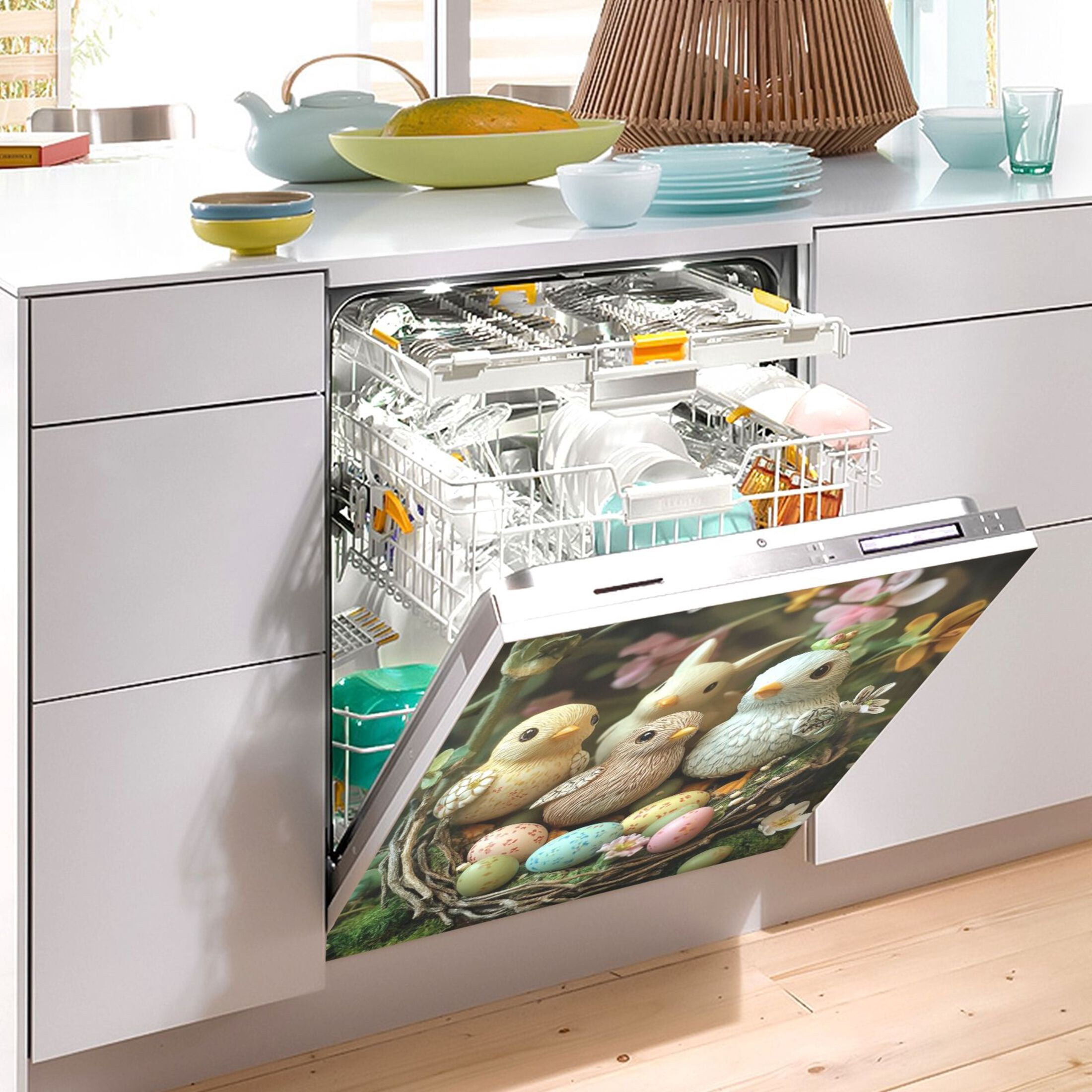 Dishwasher Magnetic Sticker 23x26 Inch Refrigerator Magnetic Sticker Washing Machine Magnetic Sticker Kitchen Panel Magnetic Sticker Home Decor Easter Birds and Eggs