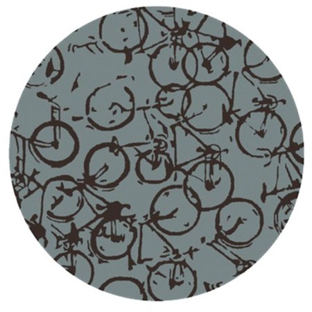 36 Round Hooked Rug - 8' Diameter On The Go Bicycle Mossy Green and Espresso Brown Hand Hooked Round Area Throw Rug