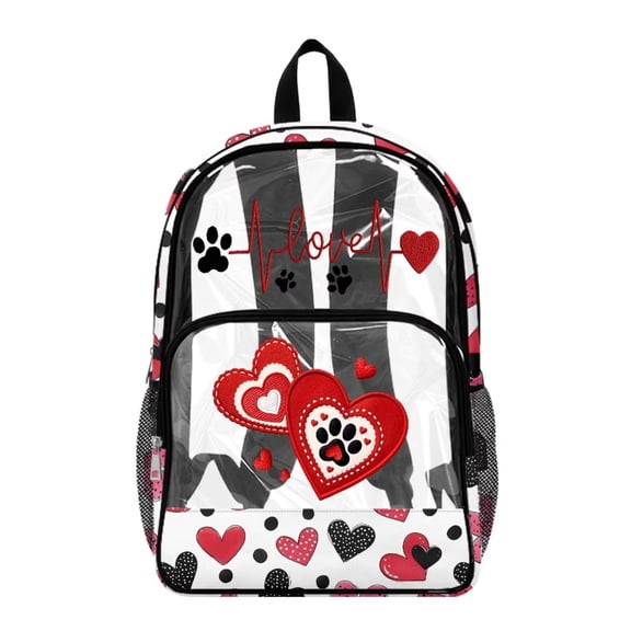 SEANATIVE PVC Clear Backpack for Kids Heavy Duty Transparent Bookbag See Through School Daypack Students Laptop Backpacks for Girls Boys, Paw Heart-shaped Pattern