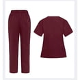 thumbnail image 3 of Stretch Scrubs Uniforms for Women - Mock Wrap Top & Straight Leg Pants with Multi-Pocket, Back Princess Seams, Soft Fabric,Red M, 3 of 3