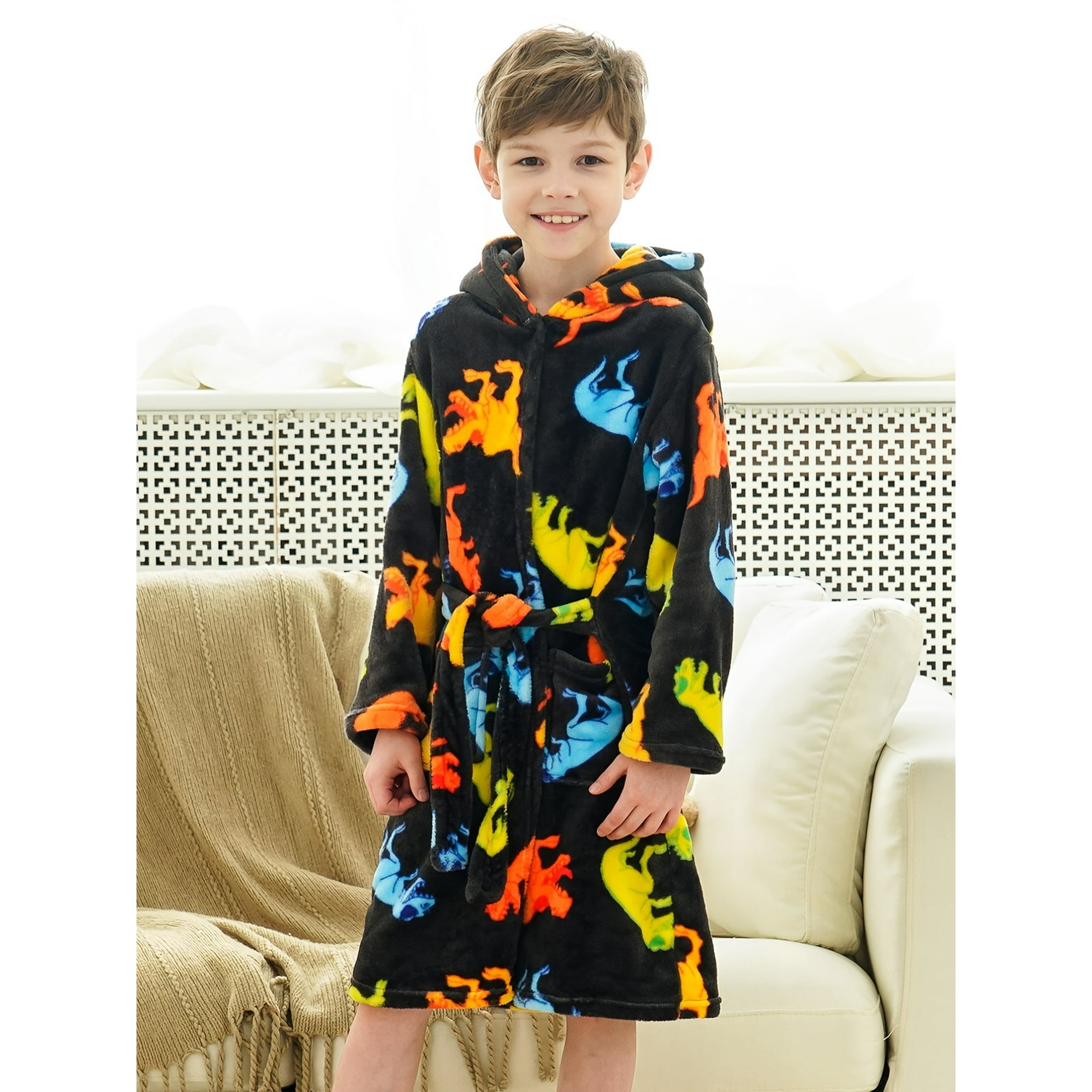 Garcons Casual Molleton Doux Peignoir a Capuche avec Dessin Anime Dinosaure Imprimer pour la Maison Walmart