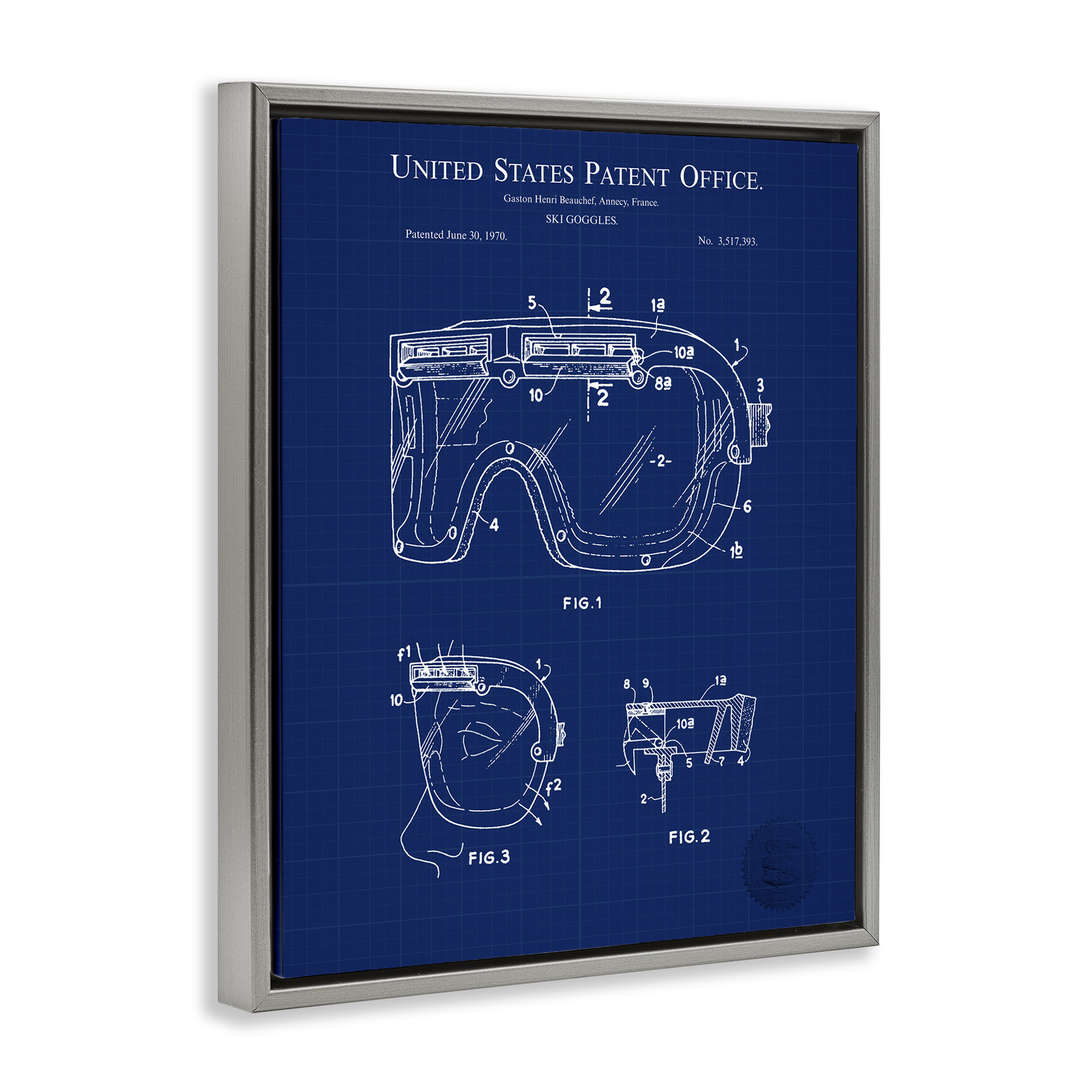 Stupell Industries Ski Goggles Blueprint Sports Painting Gray Floater Framed Art Print Wall Art, 17 x 21
