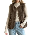 thumbnail image 3 of Women's Outerwear Vests Dqueduo Women's Solid Color Round Neck Button Front Sleeveless Casual Coat Top Brown XL, 3 of 7