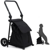 BENESKY 2 in 1 Foldable Shopping Cart, Grocery Cart with Seat, 2 Wheels Grocery Cart with 123 L Large Capacity Waterproof Bag, Portable Trolley Dolly Utility Cart, Black
