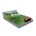 thumbnail image 2 of Ambesonne Nature Fitted Sheet & Pillow Sham Set, Boats Lake Forest Serene, Queen, Fern Green Cinnamon, 2 of 2