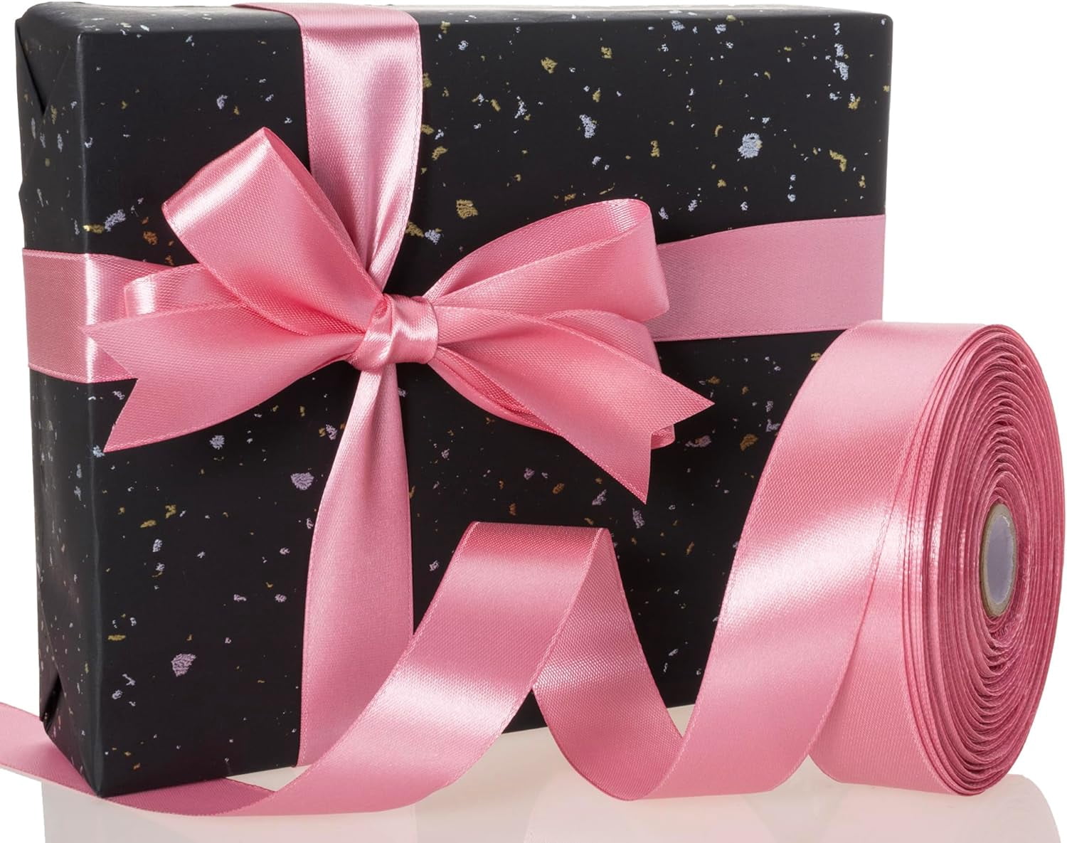 50 Yards 1 Inch Rose Gold Satin Ribbon, Single Face Polyester Solid Color Craft Fabric Ribbon for Handmade Roses, Gift Wrapping, Bouquets, Wedding, Christmas, and Party Decoration