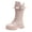 Pink, variant on Girls Knee High Combat Boots Fashion Pearl Knee Length Wide Calf Riding Booties Lightweight Leather Platform Boots White Size 3 Big Kids