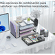 thumbnail image 2 of Organizador de escritorio con archivador y accesorios, unidad de almacenamiento de cuatro niveles para escritorio, organizador de material de oficina con cajones y dos portalápices（negro）, 2 of 9