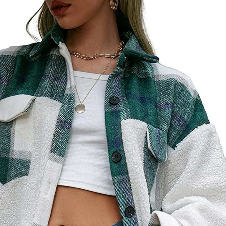 Womens Coat,Ladies Plaid Long Trench Coat Sherpa Fleece Shacket