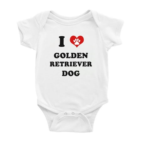 

I Heart Golden Retriever Dog Funny Baby Bodysuits (White 3-6 Months)