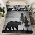 thumbnail image 2 of Homewish Wildlife Bear Print Queen Sheet Sets, Grey Rustic Lodge Cabin Flat Sheet, Farmhouse Theme Queen Fitted Sheet, Luxury Bedroom Decor, 4-Piece, 2 of 7
