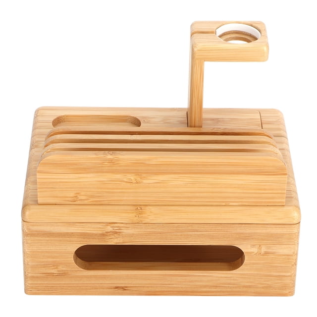 Bamboo Charging Station Organizer,Mobile Phone Watch Rack Holder Organizer for Home Office Use, Device Desktop Stations Cell Phone,Tablet