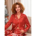 thumbnail image 5 of Conjunto de pijama navideño para mujer con estampado de copos de nieve, muñeco de nieve y Papá Noel, solapa con botones, blusa de manga larga, pantalones largos, ropa de estar por casa, 5 of 5
