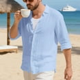 thumbnail image 4 of Mens Shirts Mens Summer Linen T Shirts Casual Button Down Shirts Long Sleeve Collared Tees, 4 of 8