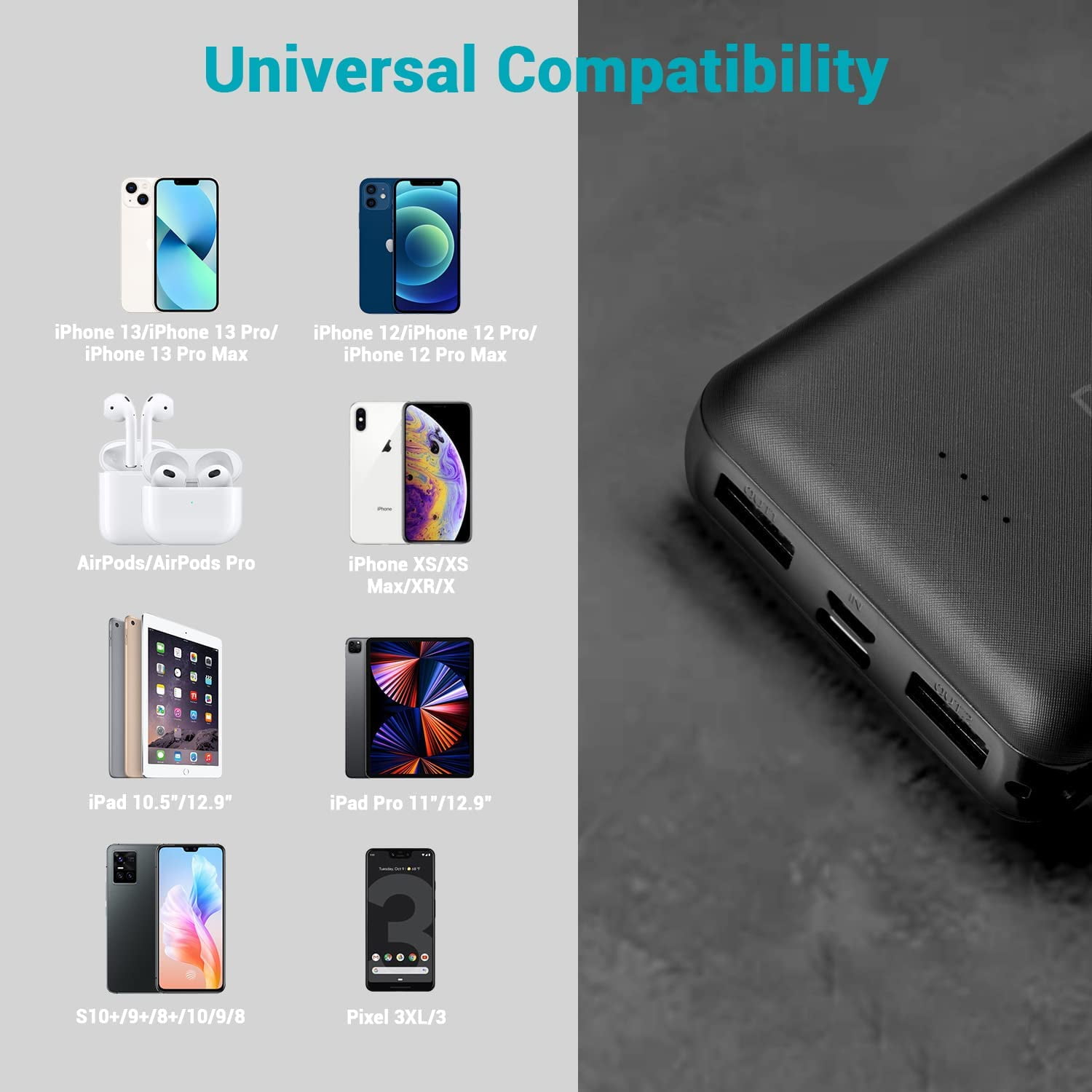 Dr. Prepare Portable Charger 10000mAh for Heated Vest/Jacket,Type-C  Input&Android USB Output Power Bank,Black 