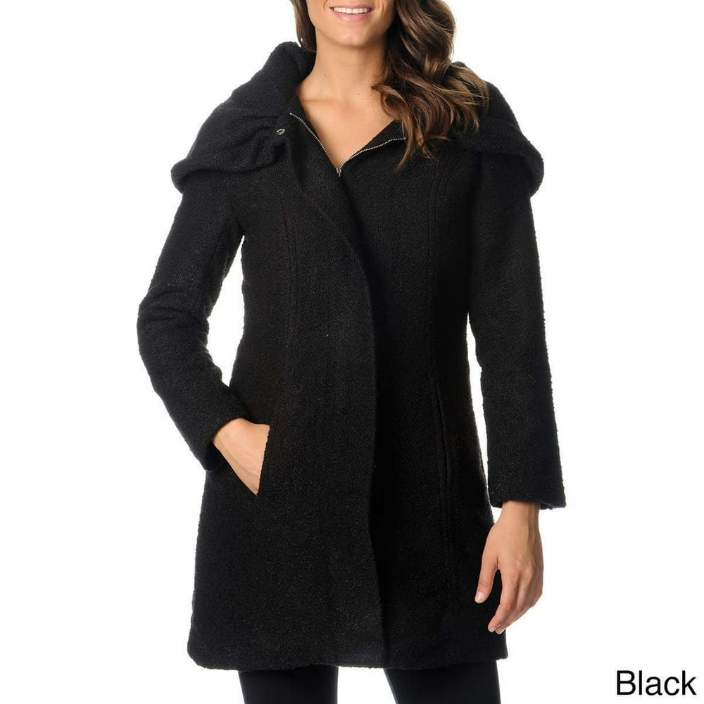 Excelled EXcelled Women's Wool Blend Boucle Coat with Oversized Hood