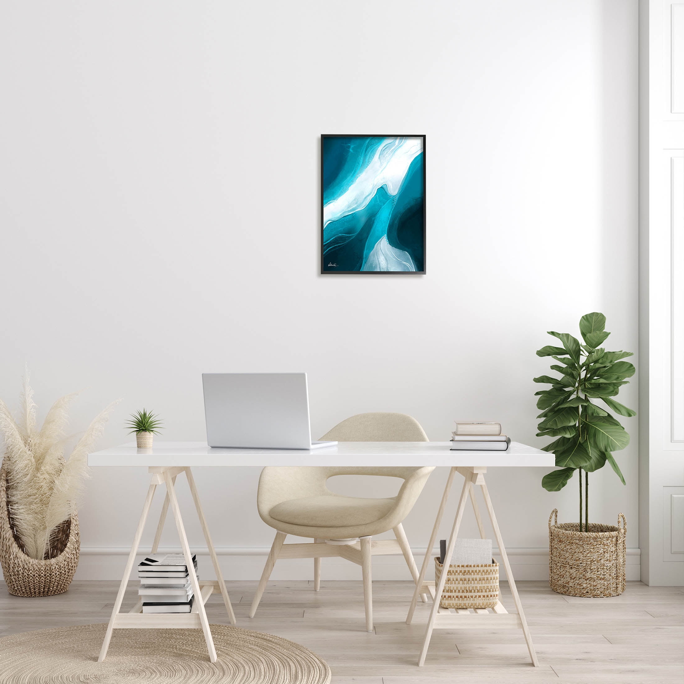 Fluid Blue Shapes Arrangement Abstract Graphic Art Black Framed Art Print Wall Art
