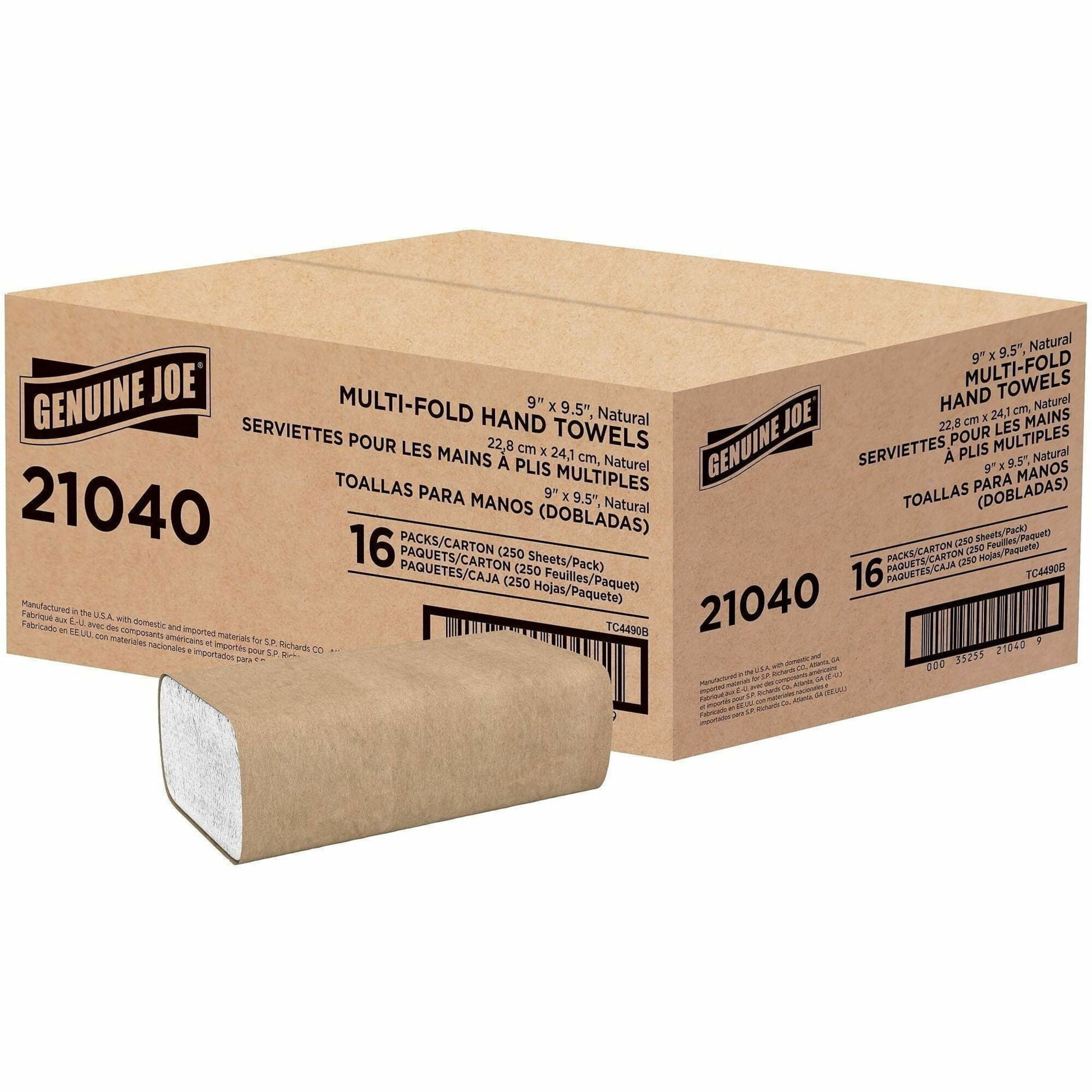 Genuine Joe Multi-Fold Natural Paper Towels - 16 Pack, 250 Sheets Each