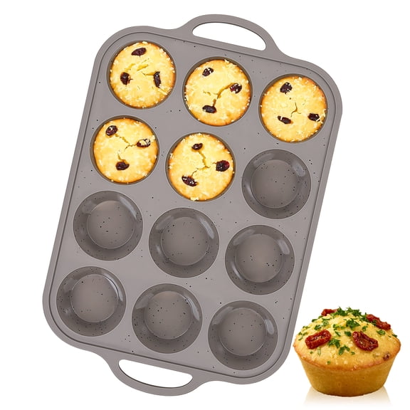 CAKETIME Silicone Muffin Pan, with Metal Reinforced Frame - Silicone Molds Regular 12 Cups, 1 Pack