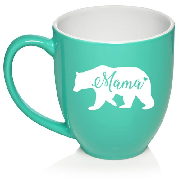 Mama Bear Mom Mother Ceramic Coffee Mug Tea Cup Gift (16oz Teal)