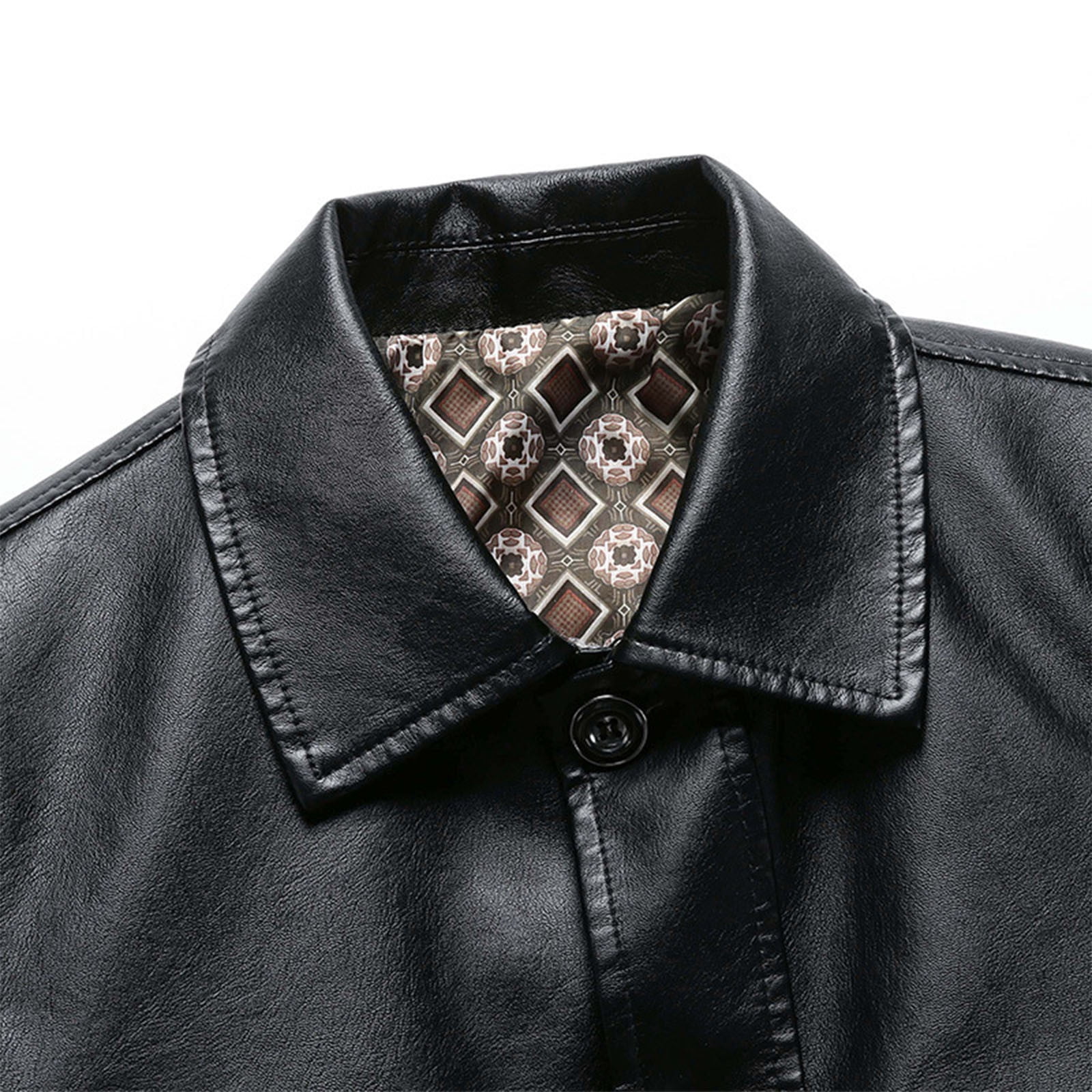 COSFO Winter Men Jacket Solid Faux Leather Button Down Jacket Business Loose Long Sleeve with Pockets Casual Mens Coats