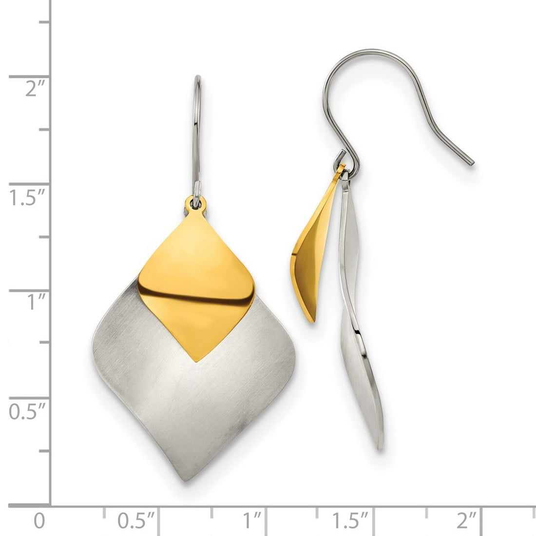 Stainless Steel Brushed and Polished Yellow Ip Plated Dangle Shepherd Hook Earrings 35x25mm Wide Dangle Earring for Wome