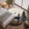 thumbnail image 3 of 3.3Ft Round Rug, Forest Elk Non-Skid Rubber Backing Large Area Rugs - Living Room Bedroom Home Office, Rustic Nature Tree Retro Deer Silhouette Indoor Floor Mat Carpets Washable Rug, 3 of 9