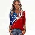 thumbnail image 4 of Women's Patriotic Star Print 250th Anniversary USA Shirt V-Neck Button 3/4 Sleeve T-Shirt, 4 of 5