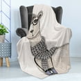 thumbnail image 4 of Animal Soft Flannel Fleece Throw Blanket, Llama with Camera Scarf and Glasses Hipster Animal on a Dotted Beige Background, Cozy Plush for Indoor and Outdoor Use, 50" x 60", Multicolor, by Ambesonne, 4 of 5