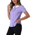 thumbnail image 4 of INSPIRE CHIC Women's Work Office Contrast Peter Pan Collar Short Sleeve Blouse Shirt L Light Purple, 4 of 6