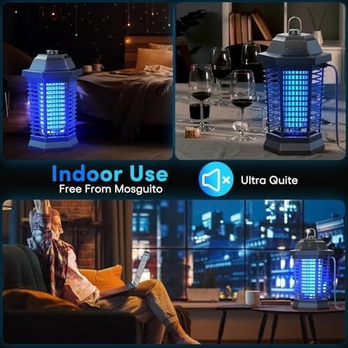 Bug Zapper Outdoor, Electric Mosquito Zapper, Fly Zapper Indoor Fly Traps, Mosquito Repellent Outdoor Patio and Backyard Covers 1/2 Acre, 3 Prong Plug, 4200V, ABS Fireproof Plastic Outer