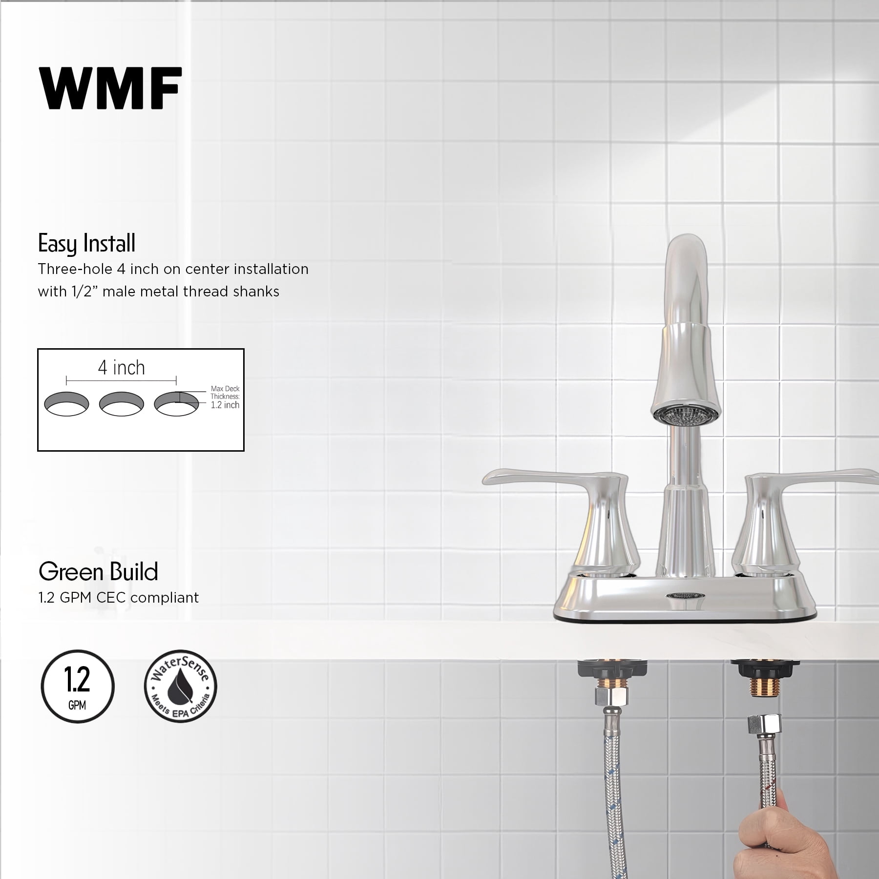 WMF-4225GNZMNL-CP-LED - Lavatory Bathroom Faucet with LED light with pop-up in Chrome