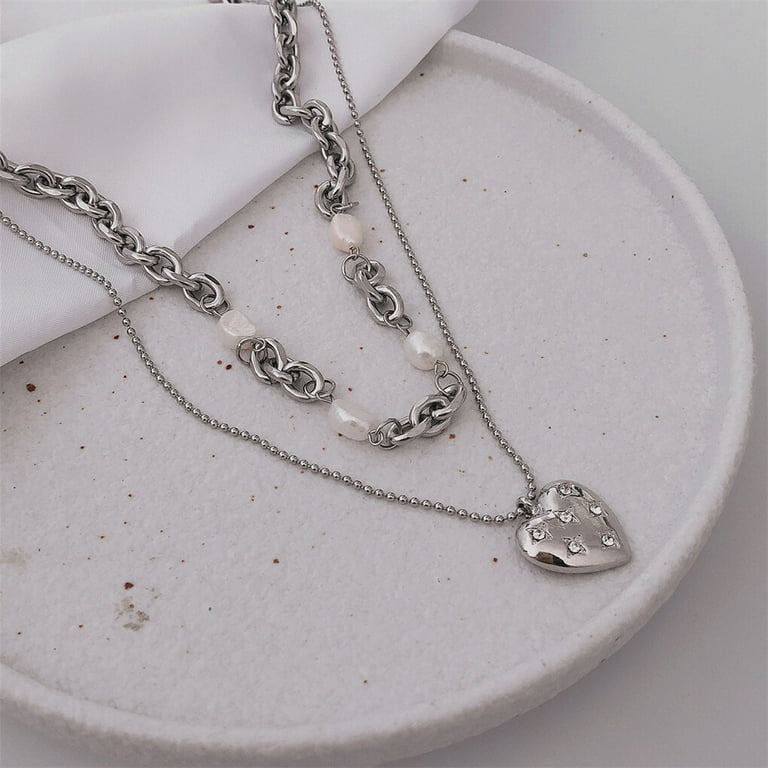 Multilayer Heart-Shaped Pendant Necklace Vintage Aesthetic Cute